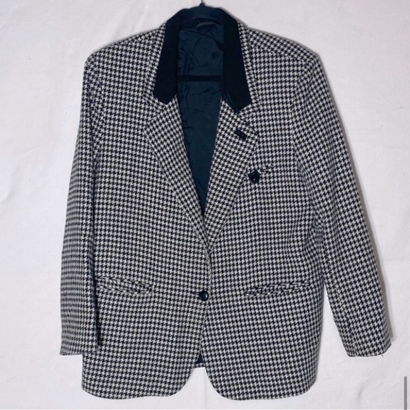 Vintage Razz International White Black Houndstooth Blazer M - Picture 13 of 13